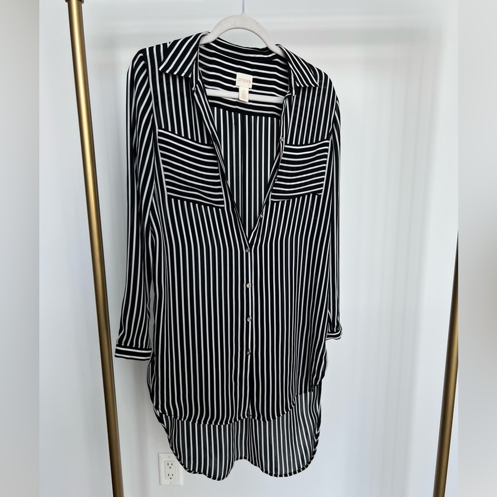 Chicos - size 0 - striped button up - sheer - pocket detail